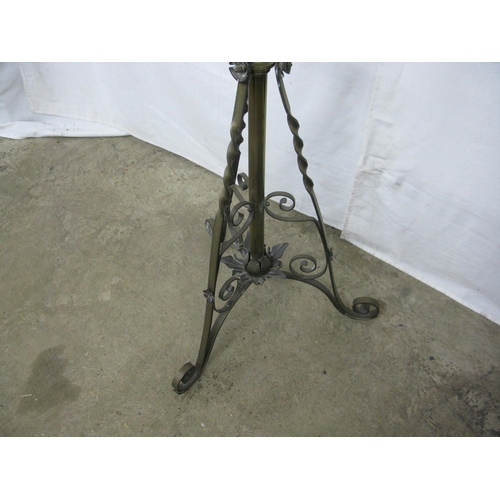 307 - Brass telescopic oil lamp standard, standing on a scrolled tripod base - 49cm x 49cm x 144cm tall