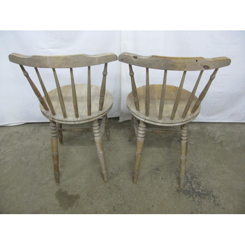 311 - Pair of beech stick back chairs having round seats, standing on turned legs with stretchers - 42cm x... 