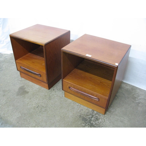 313 - Pair of G-Plan Fresco teak bedside cabinets, both having an open shelf with single drawer below, the... 