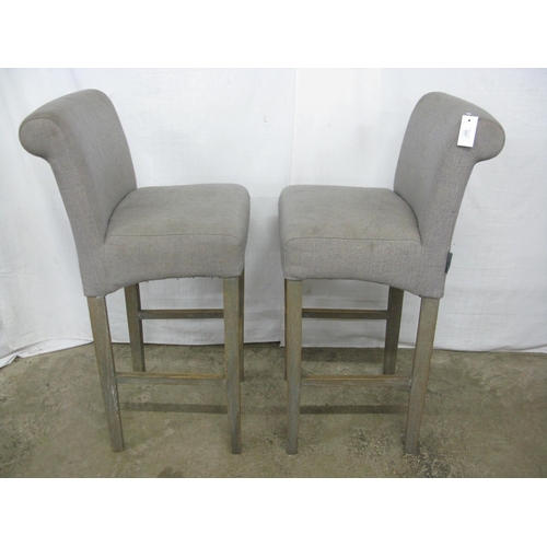 327 - Pair of Richmond Furniture upholstered bar stools having padded backs and seats, standing on square ... 