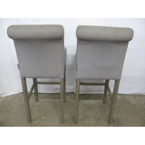 327 - Pair of Richmond Furniture upholstered bar stools having padded backs and seats, standing on square ... 