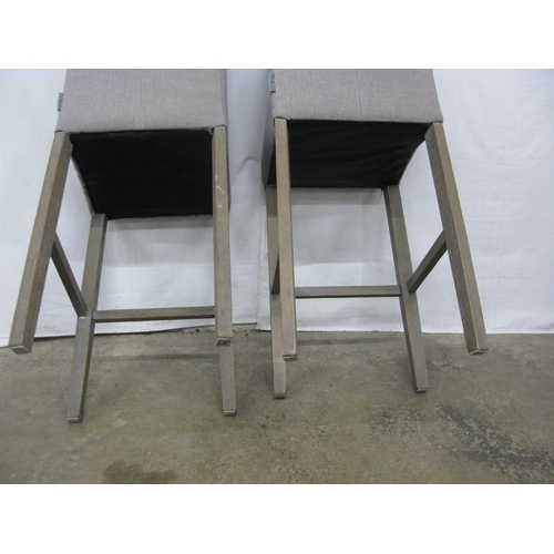 327 - Pair of Richmond Furniture upholstered bar stools having padded backs and seats, standing on square ... 