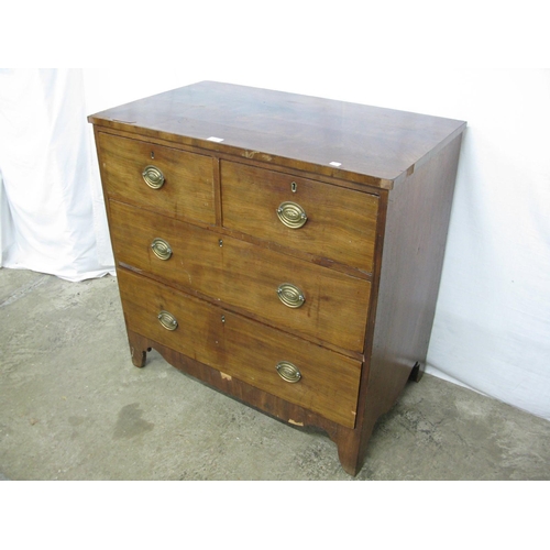 328 - Mahogany chest of two short over two long drawers, standing on bracket feet - 92cm x 52cm x 91.5cm t... 