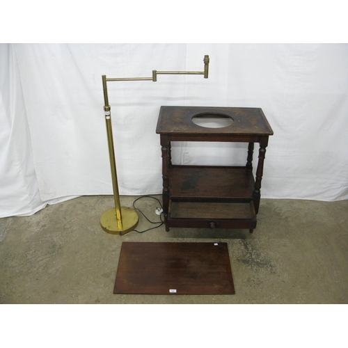 332 - Mahogany washstand/side table, the loose top with wash basin aperture below, standing on turned supp... 