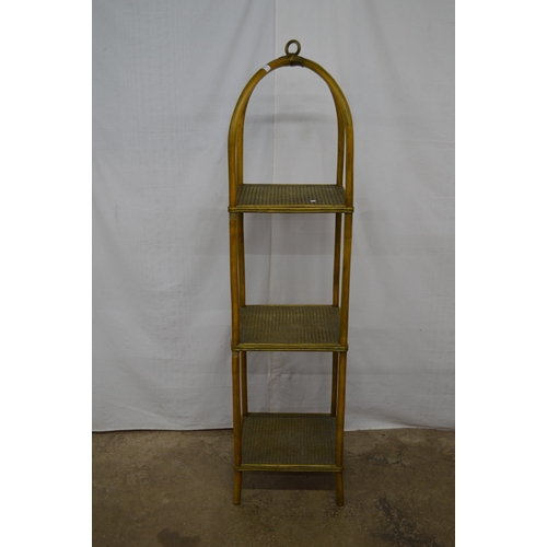 342 - Bamboo and rattan three tier open shelves - 39cm x 39cm x 160cm tall