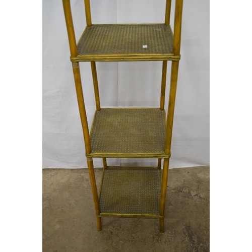 342 - Bamboo and rattan three tier open shelves - 39cm x 39cm x 160cm tall