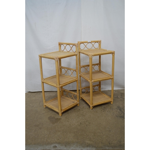 346 - Pair of bamboo and rattan side tables having three tiers each with raised backs - 31cm x 31cm x 75cm... 