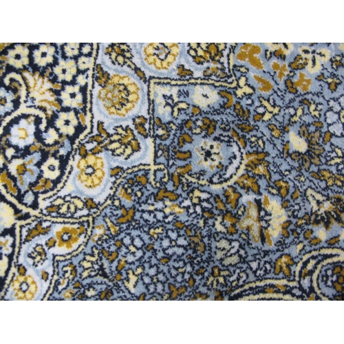 352 - Super Keshan blue ground patterned rug having a central lozenge with intricate floral and foliate de... 