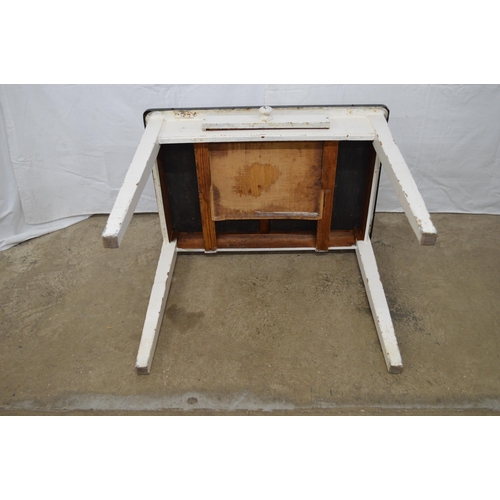 353 - Enamel top kitchen table having a single drawer and standing on square tapering legs - 92cm x 64cm x... 