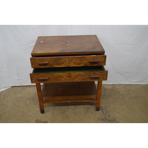 355 - Harrods walnut cutlery canteen on stand having two drawers both opening to a green baized lining wit... 