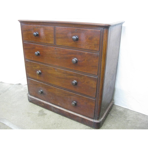 363 - Mahogany chest of two short over three long graduated drawers, standing on bun feet - 122cm x 57cm x... 