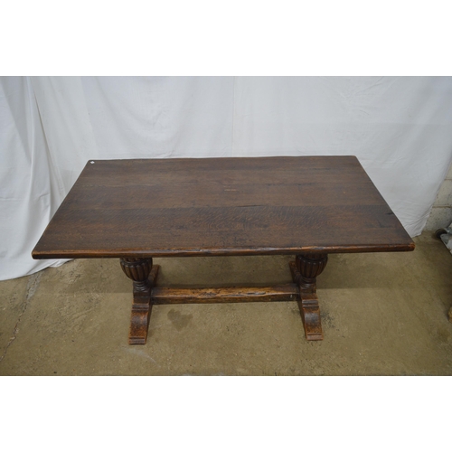 370 - Oak refectory table having five plank top, standing on carved bulbous legs with cross stretcher - 15... 