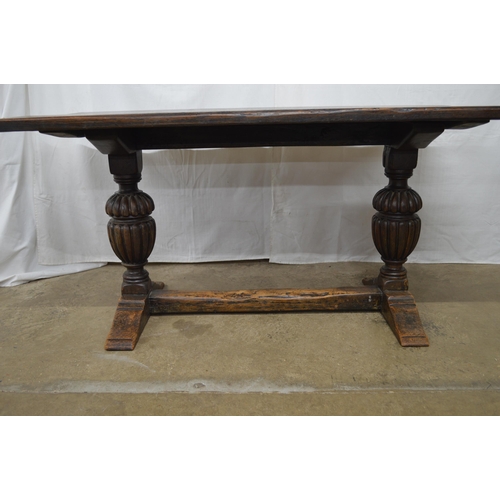 370 - Oak refectory table having five plank top, standing on carved bulbous legs with cross stretcher - 15... 