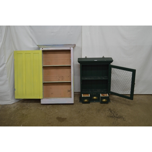 373 - Painted pine and plywood wall cupboard, the panelled door opening to two shelves - 60cm x 18cm x 92c... 