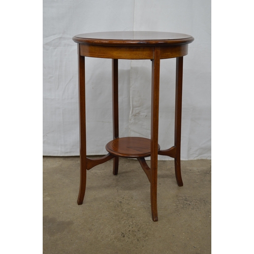 375 - Inlaid mahogany occasional table, the circular top over a lower tier united by square tapering suppo... 