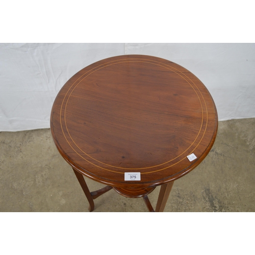 375 - Inlaid mahogany occasional table, the circular top over a lower tier united by square tapering suppo... 