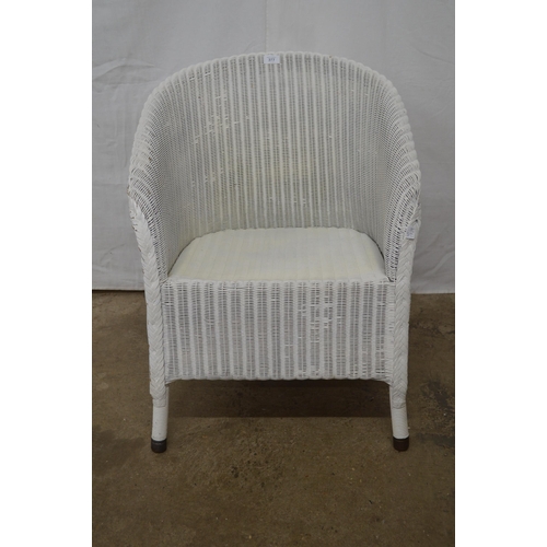 377 - Lloyd Loom chair standing on round legs with metal end caps - 54cm x 52cm x 72cm tall together with ... 