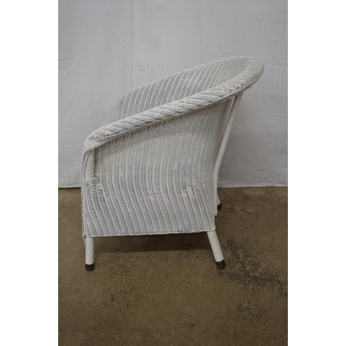 377 - Lloyd Loom chair standing on round legs with metal end caps - 54cm x 52cm x 72cm tall together with ... 