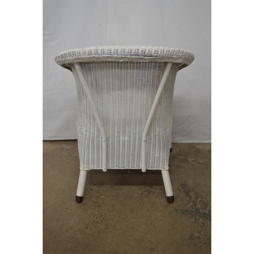 377 - Lloyd Loom chair standing on round legs with metal end caps - 54cm x 52cm x 72cm tall together with ... 