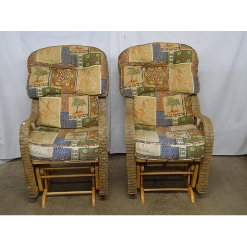 378 - Pair of wicker and bamboo rocking armchairs, both having removable cushions - 65cm x 75cm x 108cm ta... 