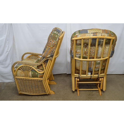 378 - Pair of wicker and bamboo rocking armchairs, both having removable cushions - 65cm x 75cm x 108cm ta... 