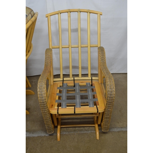 378 - Pair of wicker and bamboo rocking armchairs, both having removable cushions - 65cm x 75cm x 108cm ta... 