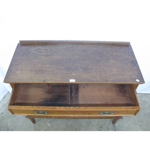 386 - Oak sideboard having raised back over a single long drawer with two panelled doors opening to a sing... 