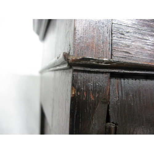 403 - Glazed oak bookcase, the arched pediment top over two frosted floral decorated glass doors, the door... 