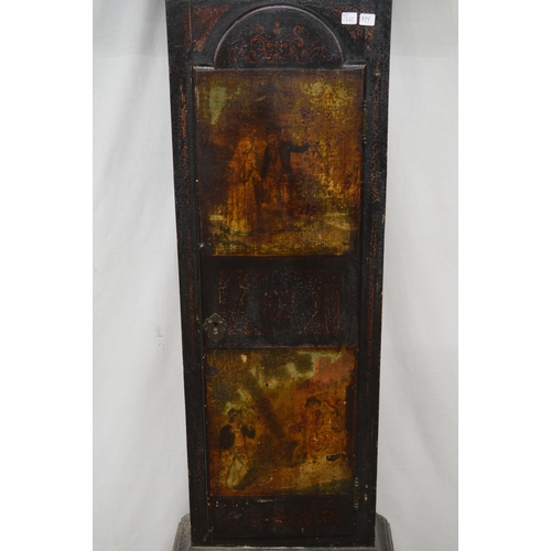 406 - 19th century stained and painted longcase clock by William Hayler of Chatham, brass dia with Arabic ... 