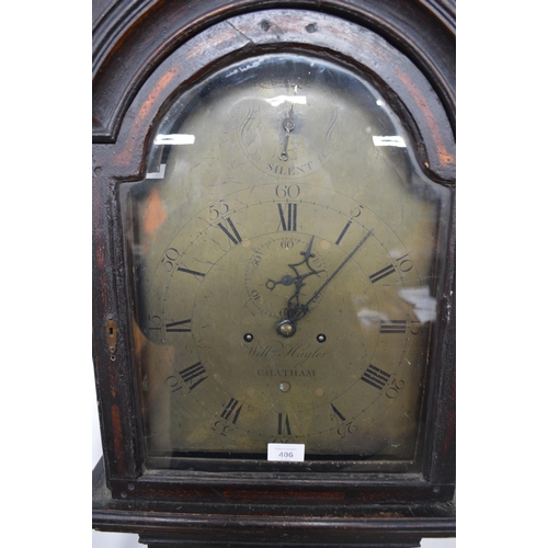 406 - 19th century stained and painted longcase clock by William Hayler of Chatham, brass dia with Arabic ... 