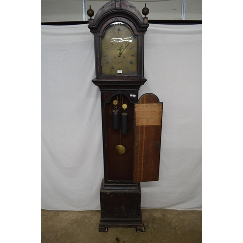 406 - 19th century stained and painted longcase clock by William Hayler of Chatham, brass dia with Arabic ... 