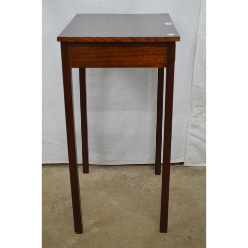 415 - Cross banded walnut three tier lamp table, standing on square legs with carved pad feet - 38cm x 38c... 