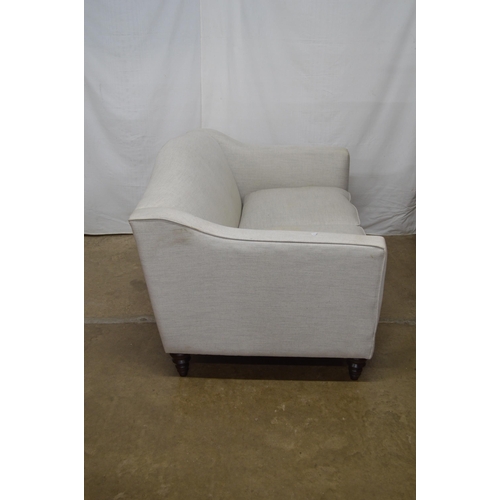 425 - John Lewis grey upholstered two seater settee with removable cushions, standing on turned feet