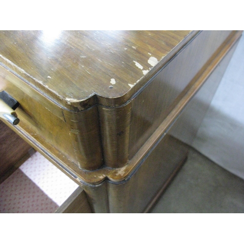 430 - 1930's walnut dressing table having a triple mirror over a central drawer flanked by three drawers, ... 