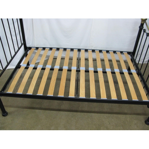 443 - Modern brass and iron/metal style bed with a slatted wood and metal base - base dimensions 120cm x 1... 