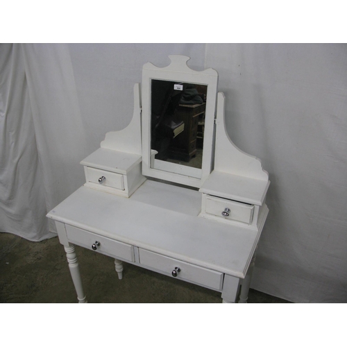 444 - White painted dressing table, the central mirror having shaped supports with two short drawers, the ... 