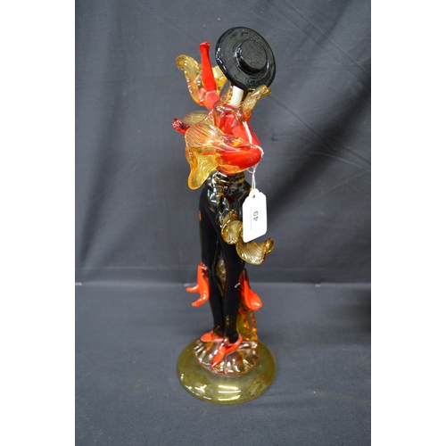 49 - Pair of Murano glass figures of dancers standing on circular bases - 37cm and 38cm tall