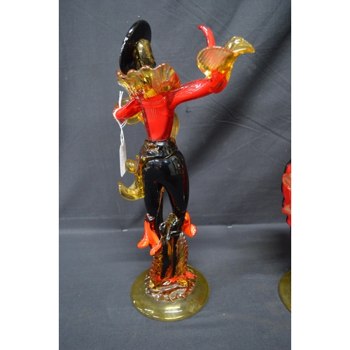 49 - Pair of Murano glass figures of dancers standing on circular bases - 37cm and 38cm tall