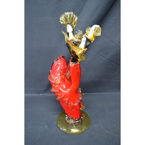 49 - Pair of Murano glass figures of dancers standing on circular bases - 37cm and 38cm tall