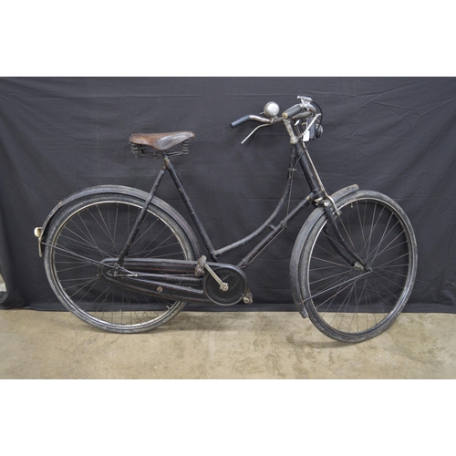 5 - Vintage black Raleigh push bicycle with rod brakes