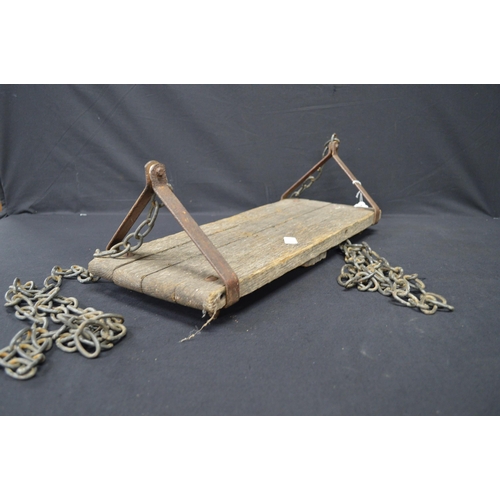 50 - Wooden seated garden swing with metal mounts and chains