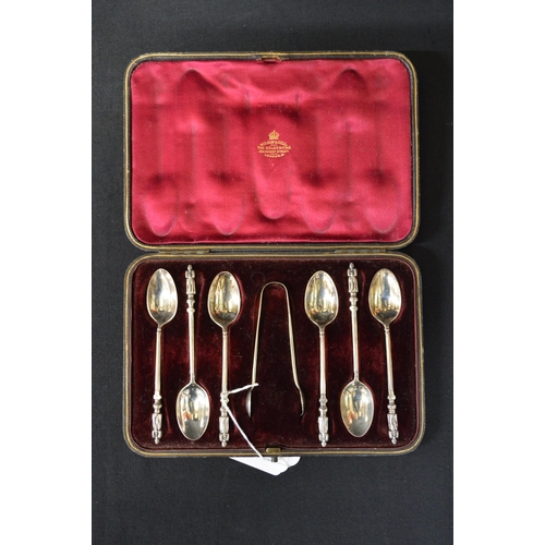 57 - Cased set of six silver coffee bean spoons hallmarked for Sheffield together with a set of six silve... 