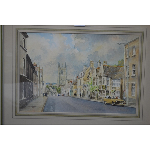 62 - Cyril J Mayes (British, 20th century) watercolour titled St Martins, Stamford - 43cm x 29.5cm, mount... 