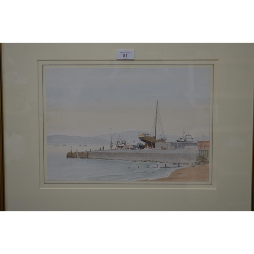 81 - David Addey (B. 1933), watercolour titled On They Quayside, Exmouth - 36cm x 25cm, mounted in glazed... 