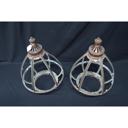 91 - Pair of copper lamp post tops/lanterns - 46cm tall (glass missing)