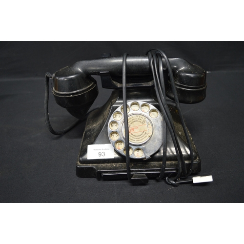 93 - Black Bakelite pyramid telephone with No. 164 handset together with a wooden sculpture - 32cm long