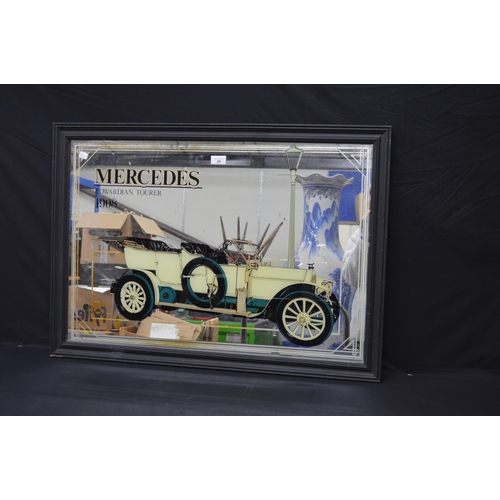 88 - Wall hanging picture mirror depicting Mercedes Edwardian Tourer 1908 - 89cm x 63.5cm, in painted woo... 