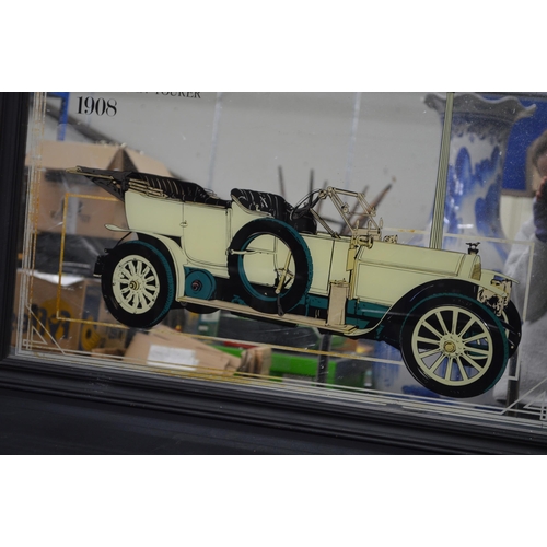 88 - Wall hanging picture mirror depicting Mercedes Edwardian Tourer 1908 - 89cm x 63.5cm, in painted woo... 