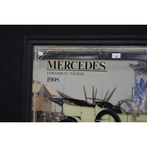 88 - Wall hanging picture mirror depicting Mercedes Edwardian Tourer 1908 - 89cm x 63.5cm, in painted woo... 