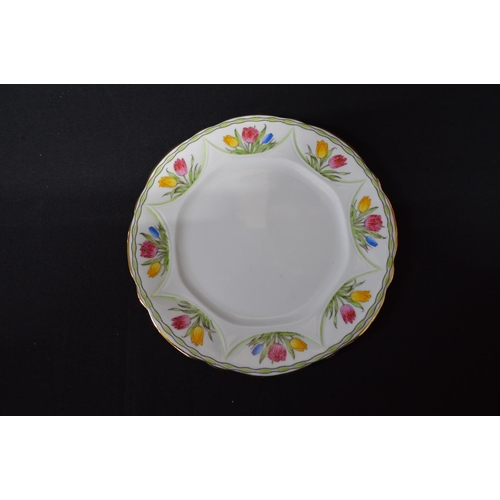 29 - Ansley bone china teaset having hand painted decoration of tulips and green & gilt borders to compri... 